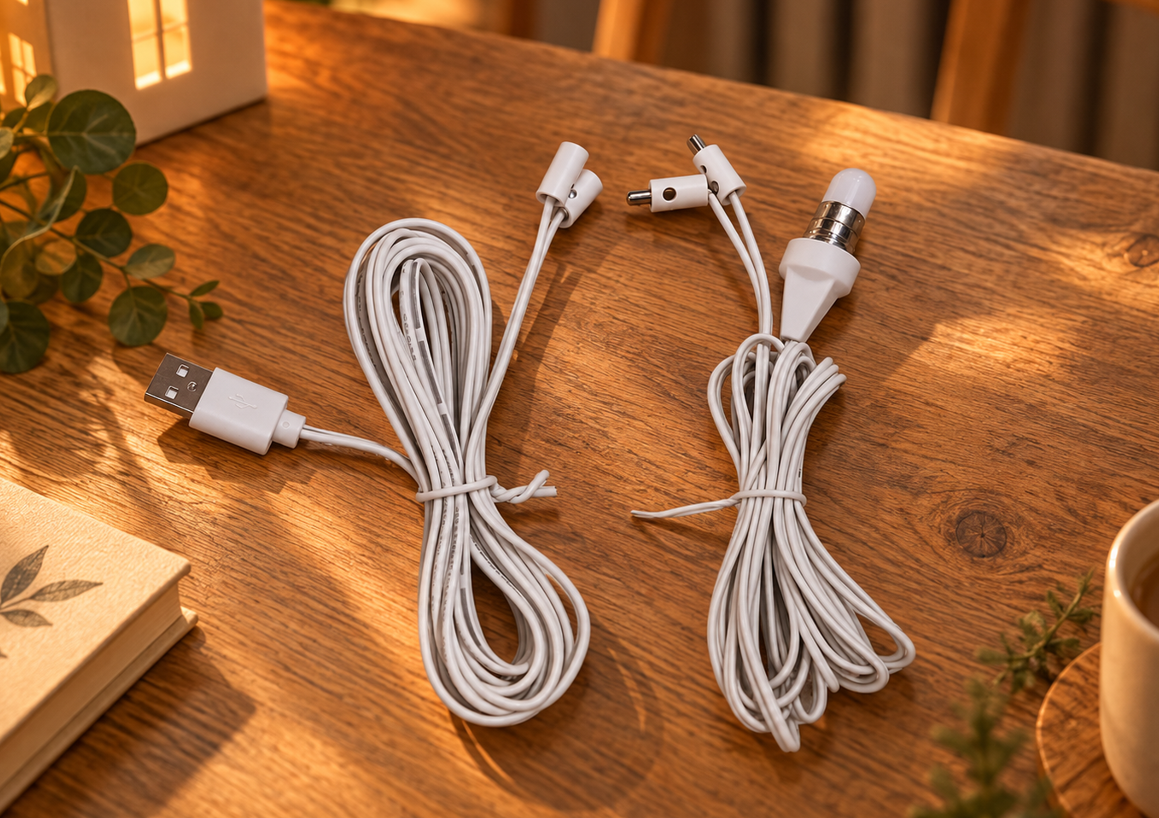 Rendering des Beleuchtungsset mit USB-Stecker, Kabel und LED